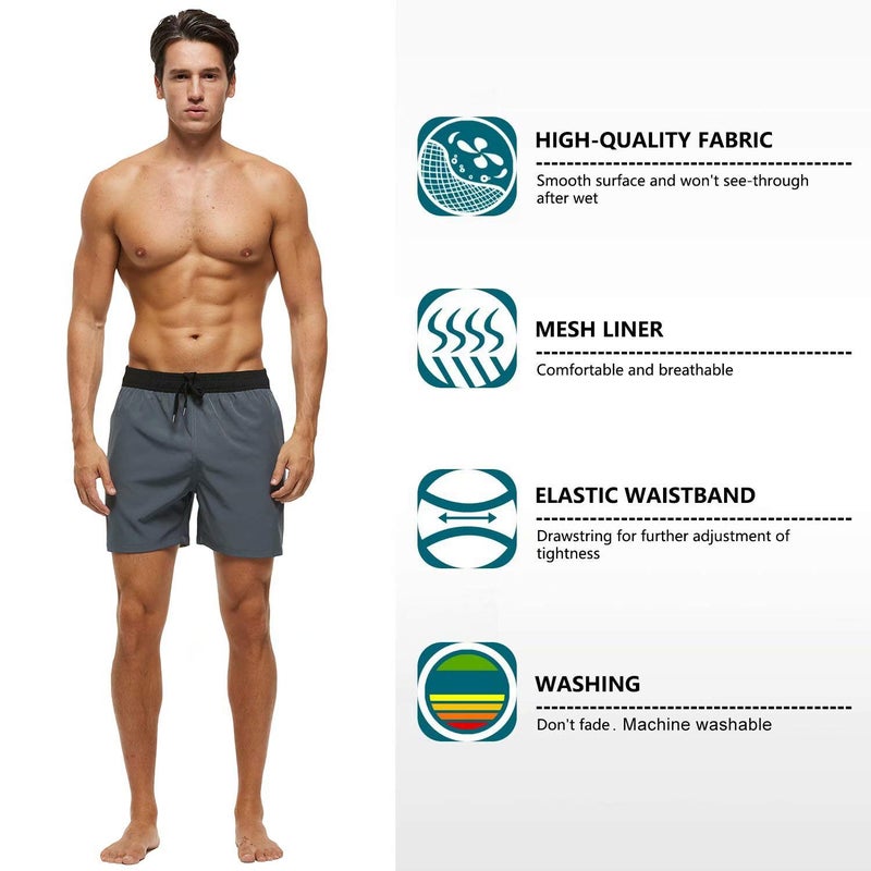 Tyhengta Mens Swim Trunks Quick Dry Stretch Shorts with Zipper Pockets and Mesh Lining Grey 34 - Image 3